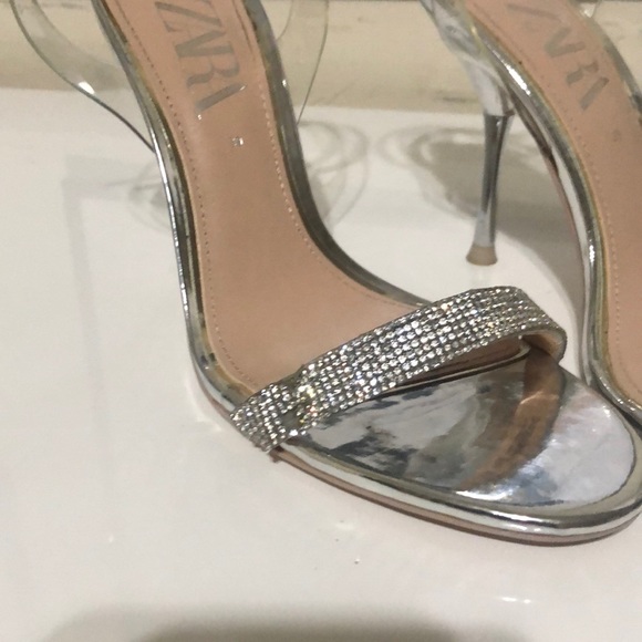Zara Ankle Strap Clear and Silver high heel Sandal - Picture 6 of 6